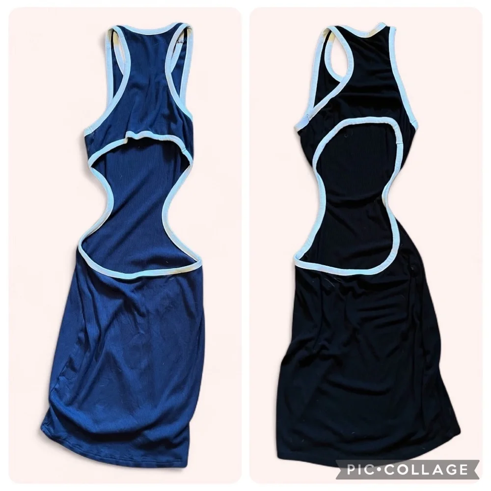 BUNDLE Black Navy Blue Cut Out Stretchy Sporty Razorback Mini Dress Size M Comfy - Picture 2 of 4